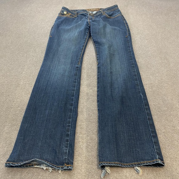 Apple Bottoms Jeans Womens 9/10 Bootcut Embroidered Pockets Distressed Hem Denim - Picture 1 of 13